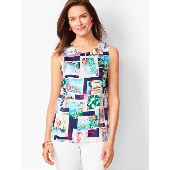 Talbots Postcard-Print Shell, size Small - Picture 1 of 8
